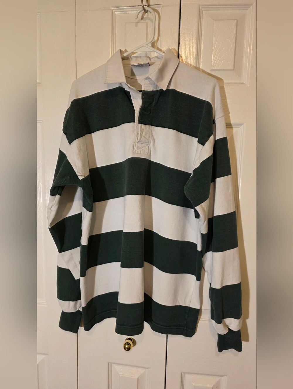 Unisex Barbarian Rugby Wear Classic Green and White Rugby Stripe Polo Oversized